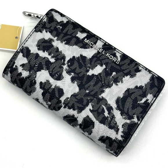 Michael Kors Medium Empire Leopard Logo Snap ZA Wallet Black Multi - Picture 6 of 10